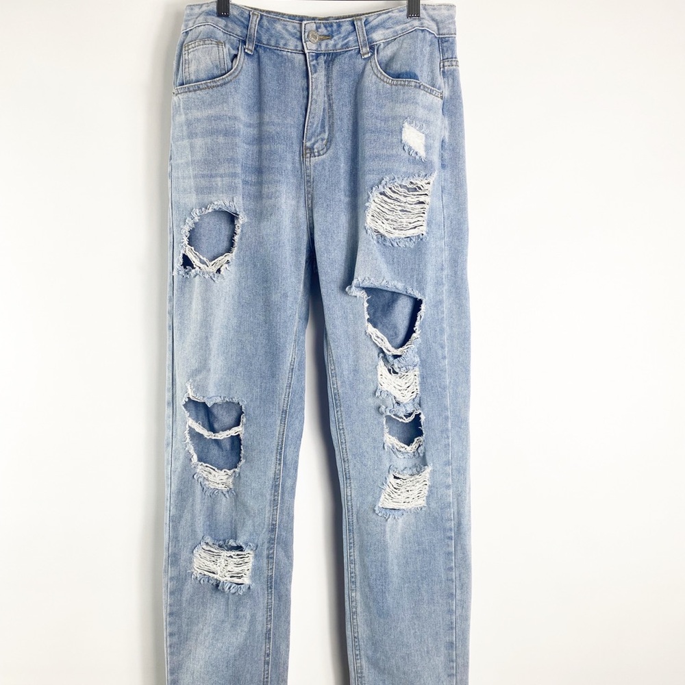 Shein Distressed Light Denim Jeans Women Size Large High Waist